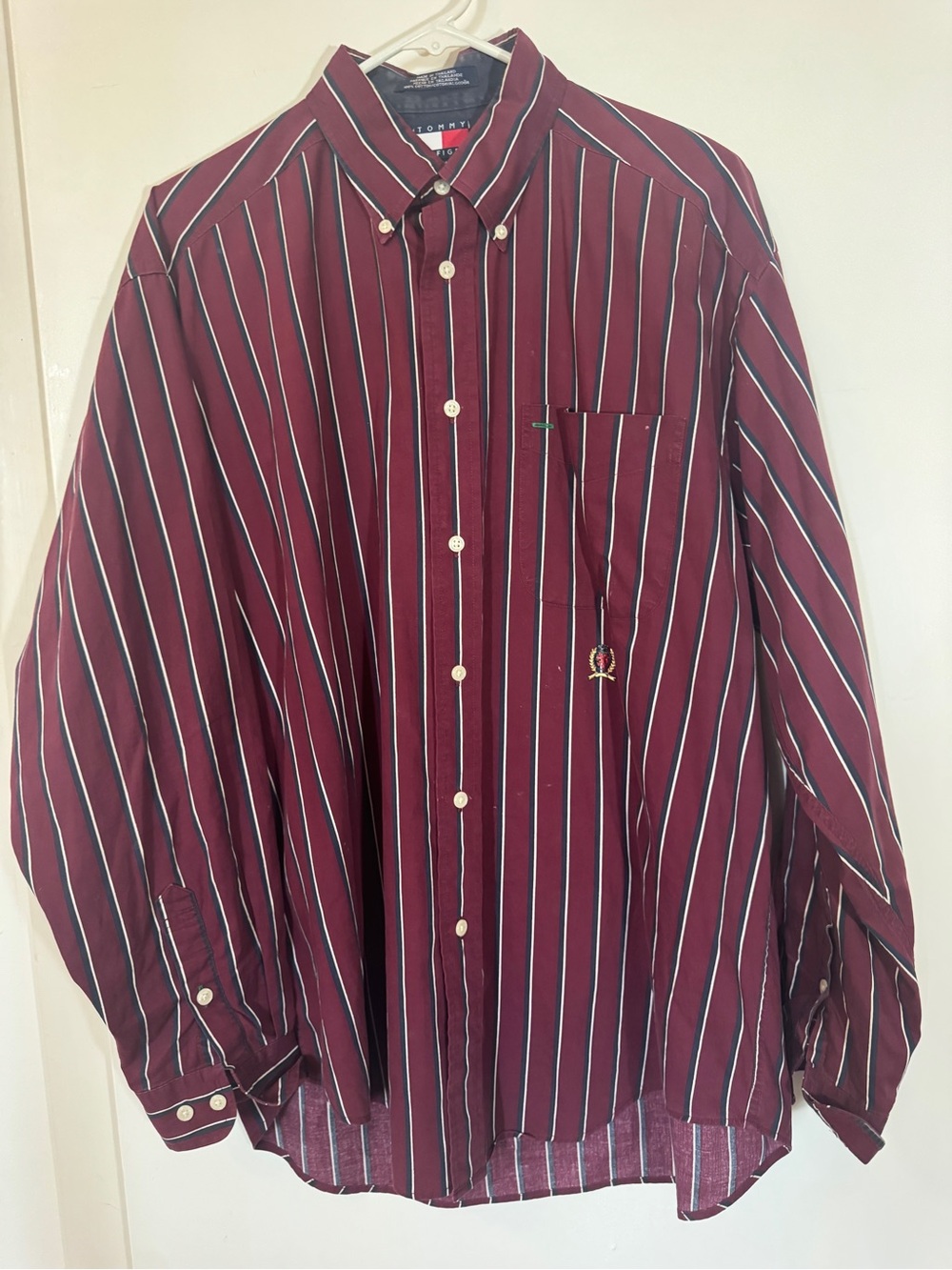 Vintage 90’s Tommy Hilfiger Burgundy Stripe Button-Down Shirt